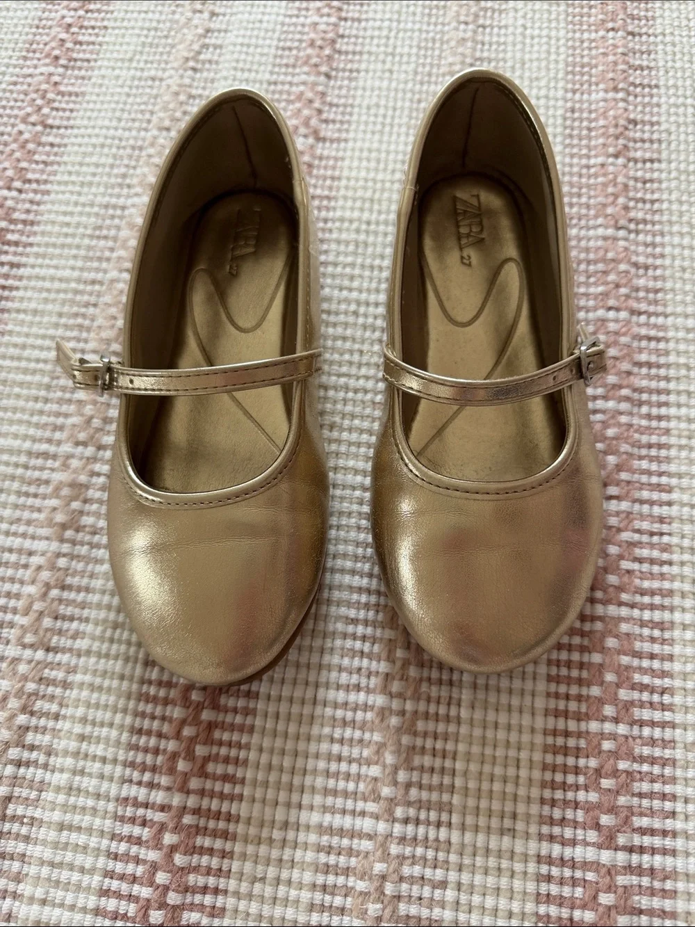 Zara Girls Metallic Gold Strap Mary Janes